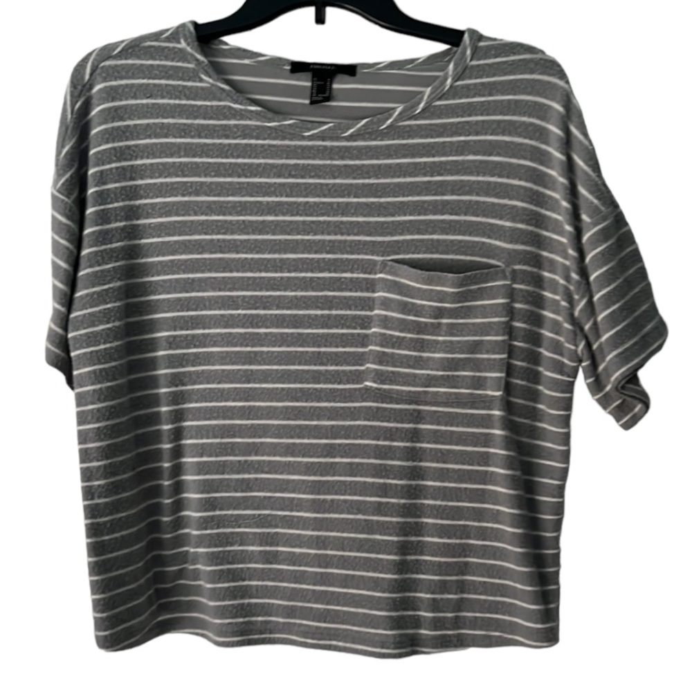 grey and white striped crop top